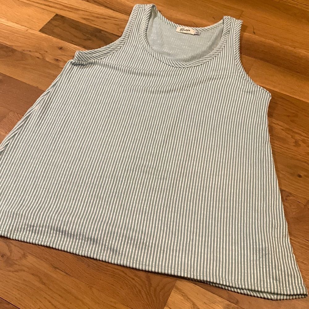 Blumin Apparel Striped Tank Top Size 2X Sleeveless Scoop Neck Sage Green White